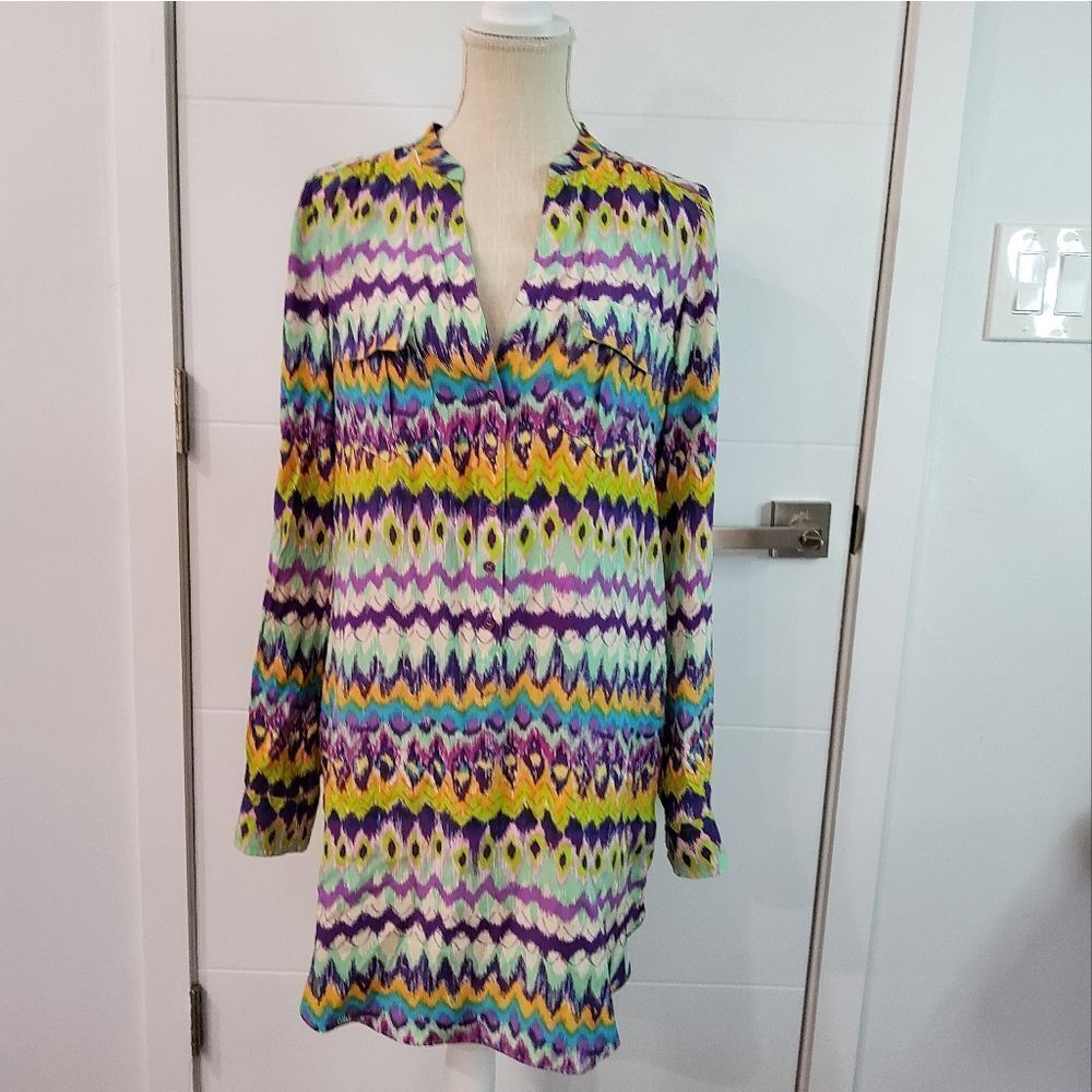Haute Hippie 100% Silk Multicolor Shirt-Dress Size M